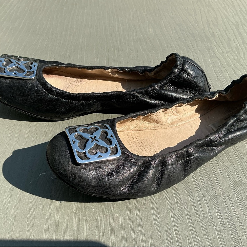 LK Bennett Black Leather Flats with Silver Detail